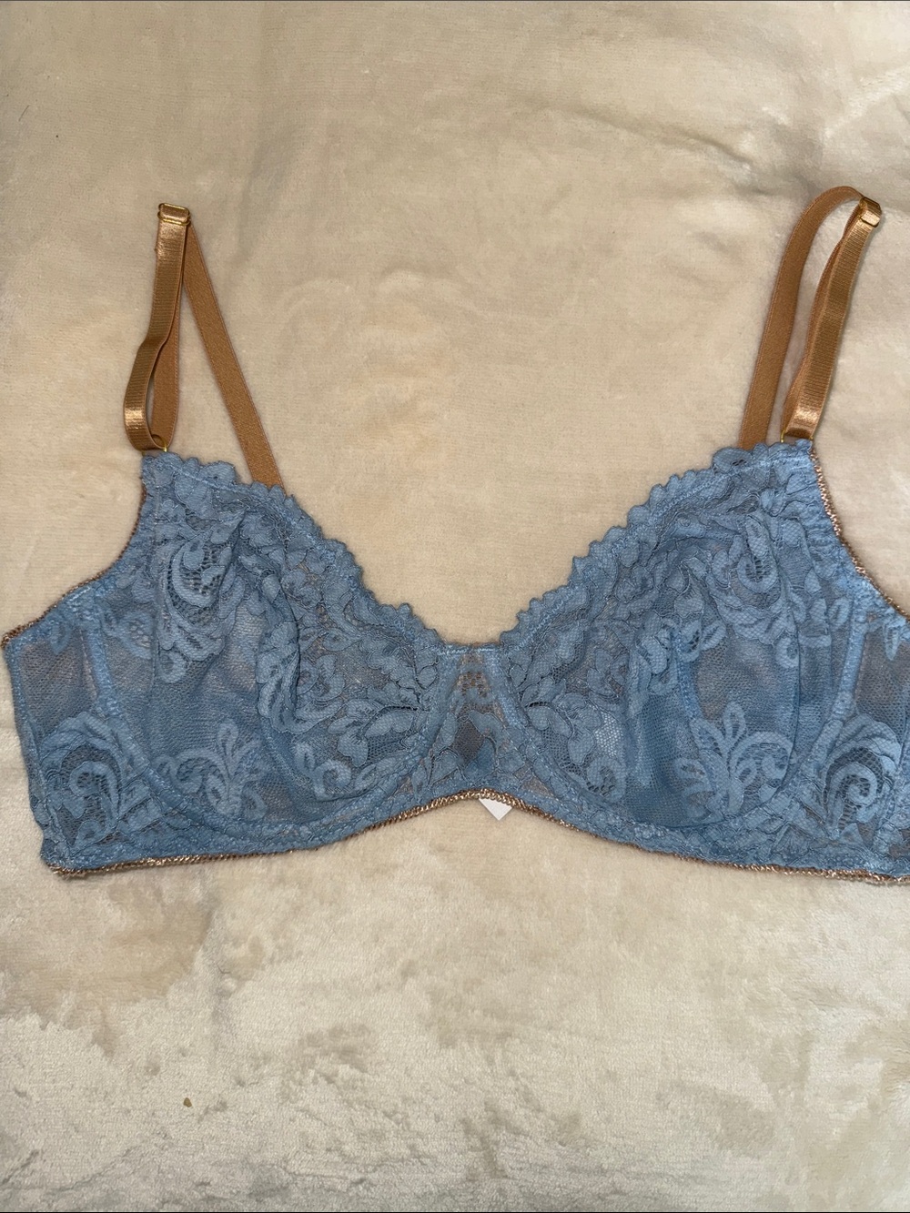 Hello LA Girl Dusty Blue Lace Bra with Tan Straps